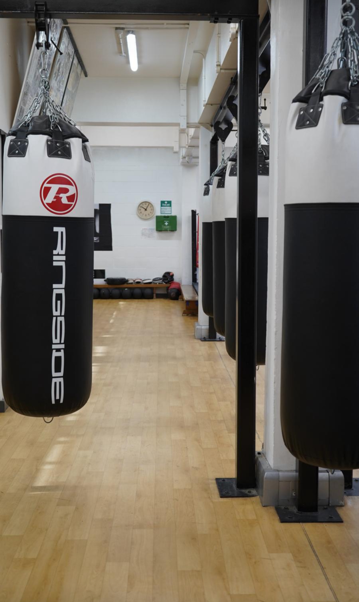 Fisher Boxing gym interior with punching bags